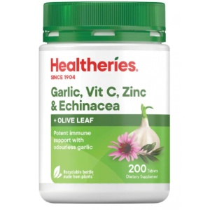 Healtheries Garlic, Vit C, Zinc & Echinacea with Olive Leaf 贺寿利大蒜+维c+锌+紫锥菊+橄榄叶 200片