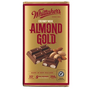 超市 Whittakers Almond Gold block杏仁巧克力板250克（破损、断裂、融化不理赔！）